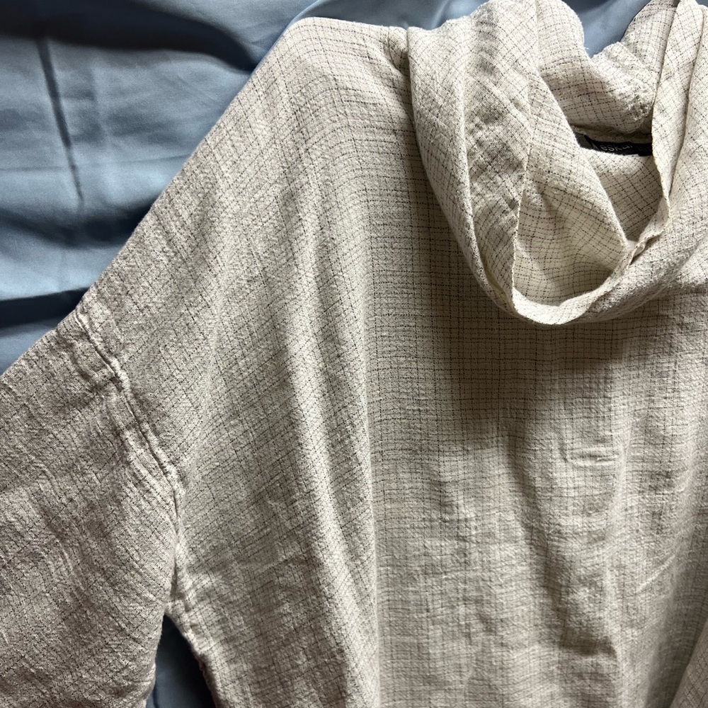 Cozy Cream with Grey lines Slump shoulder shirt - Picture 2 of 5
